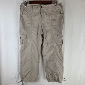 Boston Proper Cargo Pants Womens 12 Tan Cropped Stretch Utility Pocket